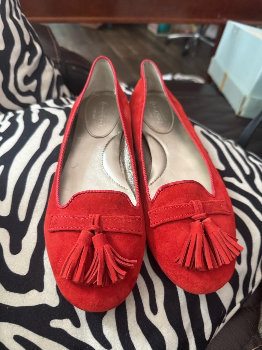 Red Suede Tassel Loafers for Women